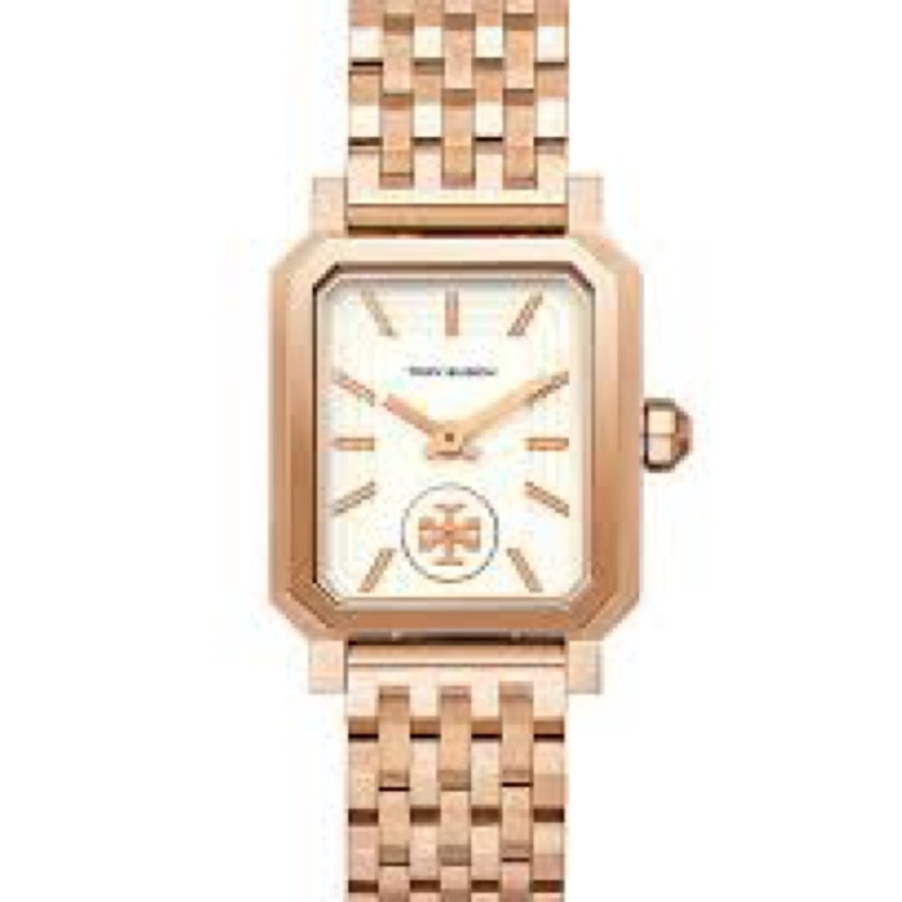 rose gold women’s tory burch Robinson watch